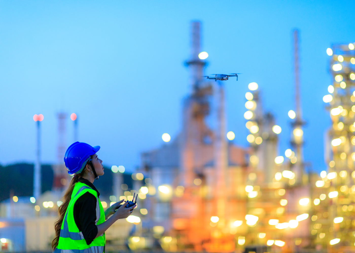 female engineer using drone
